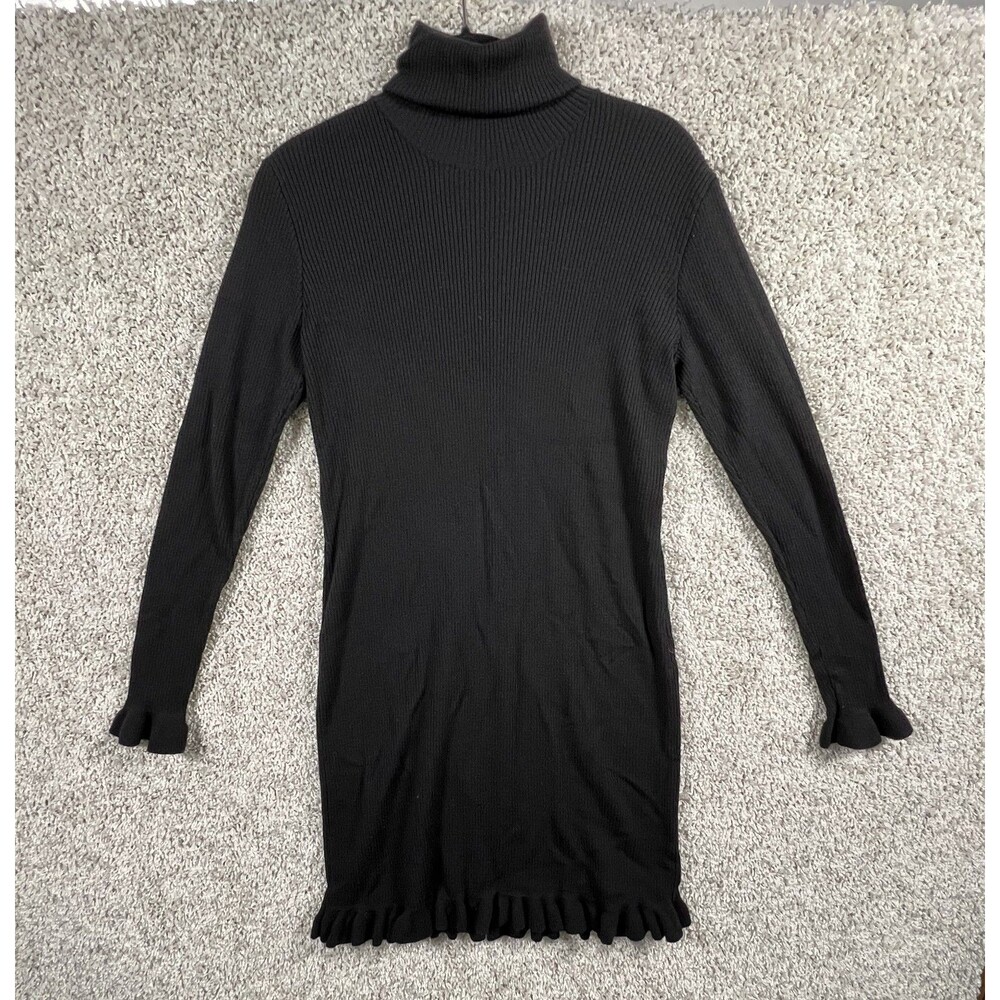 Ralph Lauren Black Merino Wool Ribbed Turtleneck Sweater Dress Women’s Large